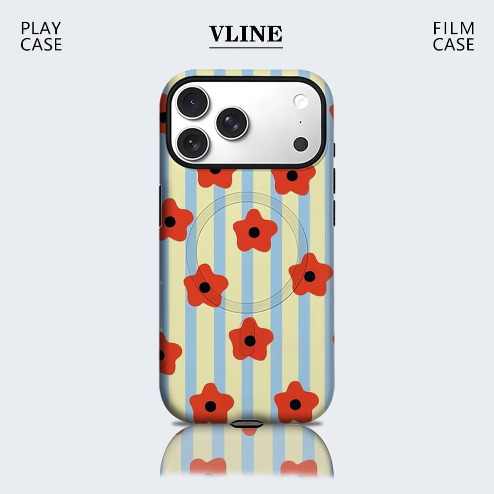Phone case with yellow, blue and red flowers, compatible with magnetic enclosures for iPhone 17, 16, 15, 14, 13 Pro Max Plus, strong single or double layer case