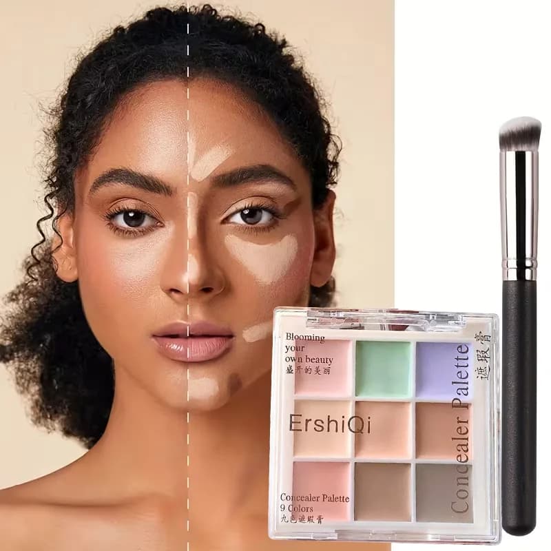 9-Color Flawless Concealer Palette - Waterproof, Sweatproof, Full Coverage - Corrects Spots, Acne, Dark Circles, Tear Grooves