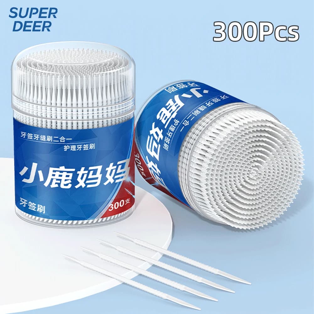 Super Dee 300 Pcs/Set Double-Headed Flosser Toothpicks Interdental Brush Oral Cleaning Gum Hygiene Teeth Care Sticks Disposable