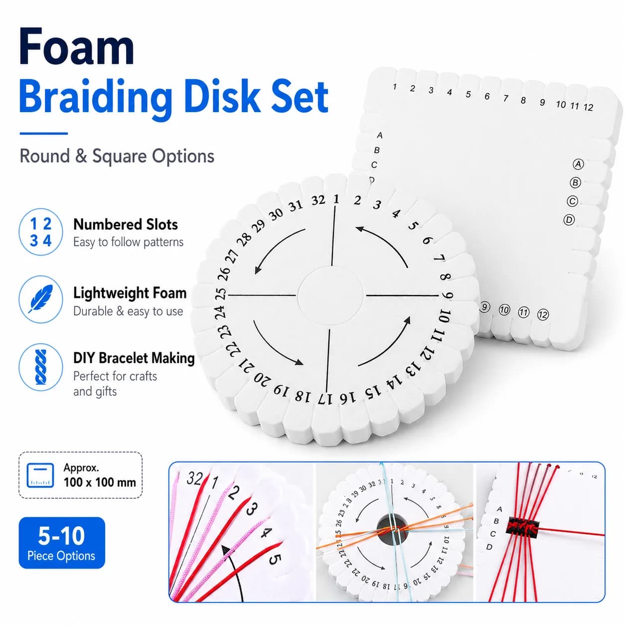 Braiding Disk Round Square Knitting Beading Cord Disc Tray Braiding Braided Plate DIY Bracelet Loom Weaving Board Tool