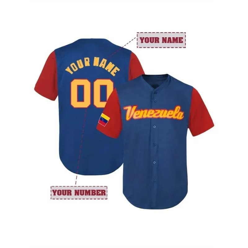 T-shirt da baseball Venezuela personalizzata per uomo donna, camicie a maniche corte Nome e numero ricamati personalizzati