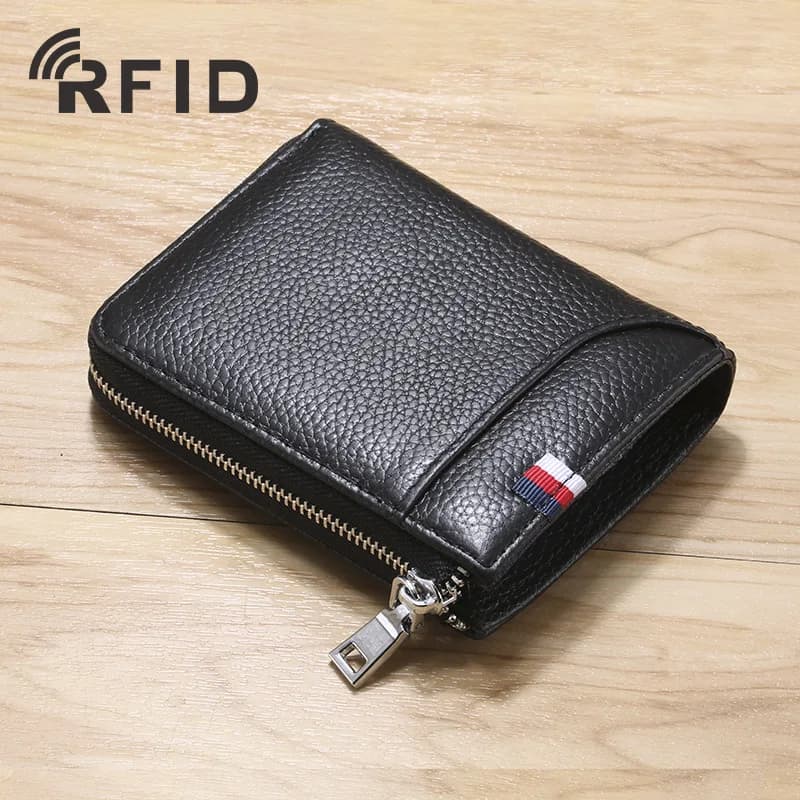 YETTIES Portafoglio da uomo in pelle con blocco RFID, bifold corto in pelle di vacchetta a grana superiore con slot multi-carta e finestra identificativa, consegna veloce