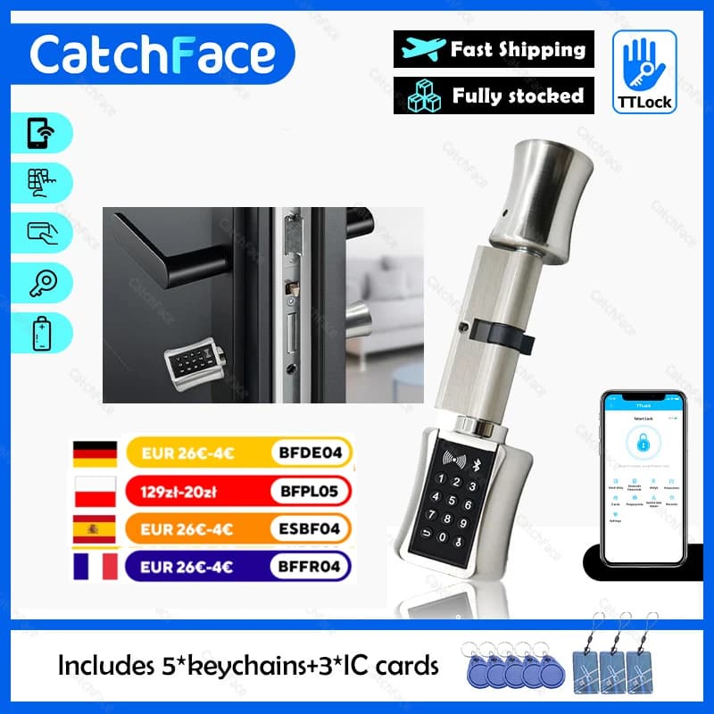 TTlock Bluetooth Smart Cylinder Lock WIFI sicurezza elettronica wireless APP digitale codice tastiera scheda RFID serratura senza chiave