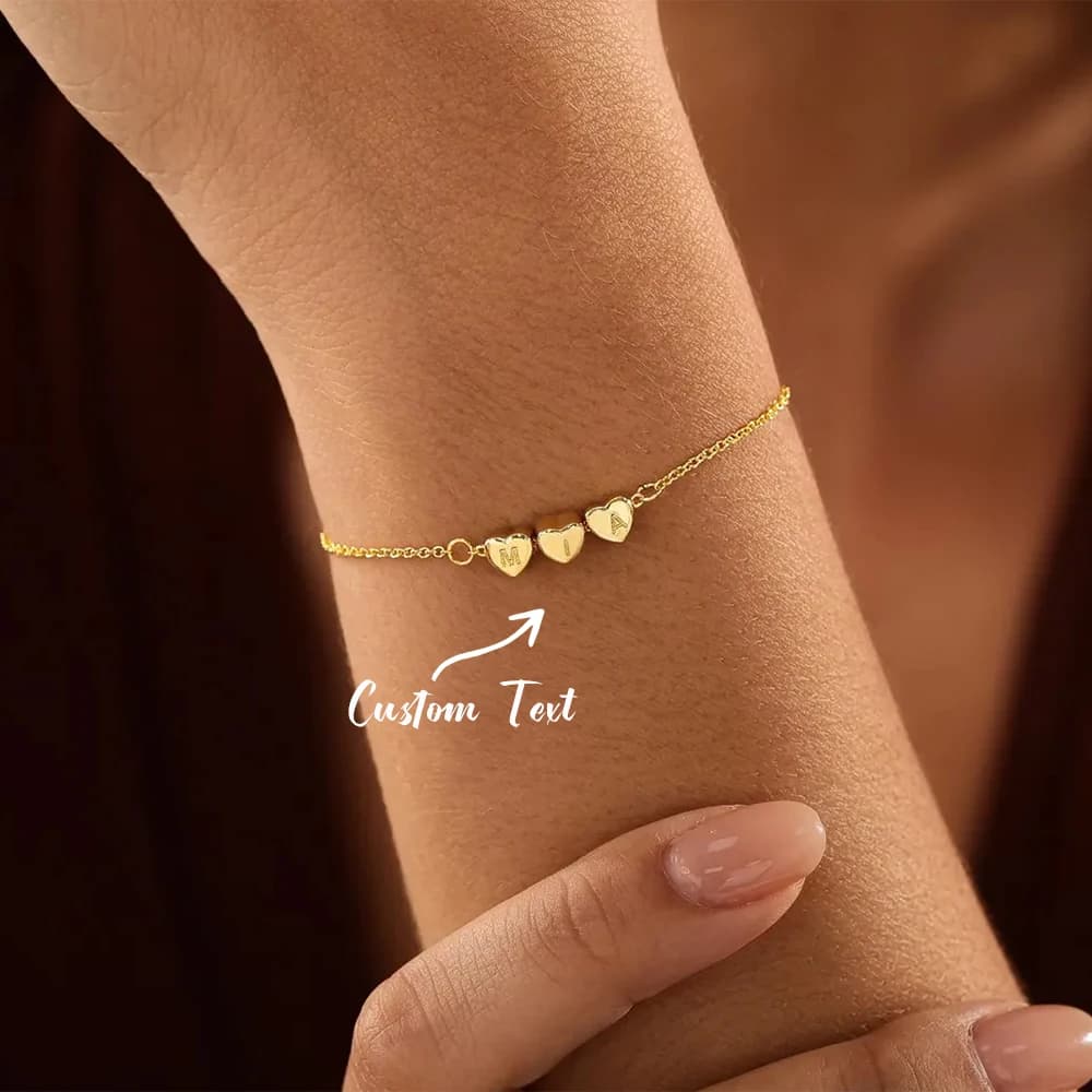 Custom 3D Heart Initial Bracelet Women Personalized Gold Color Engraved Letter Bracelets Stainless Steel Jewelry Mother Gift