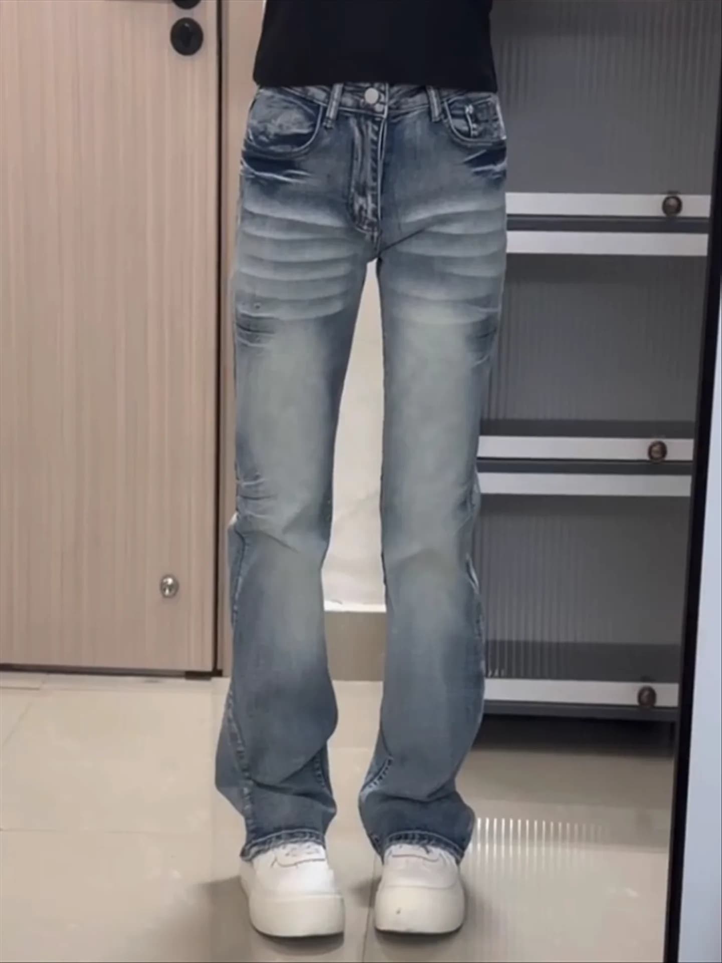 American Style Vintage Low Waist Bell Bottom Jeans Women's Casual Slimming Washed Blue Jeans Cotton Soft Spring Summer