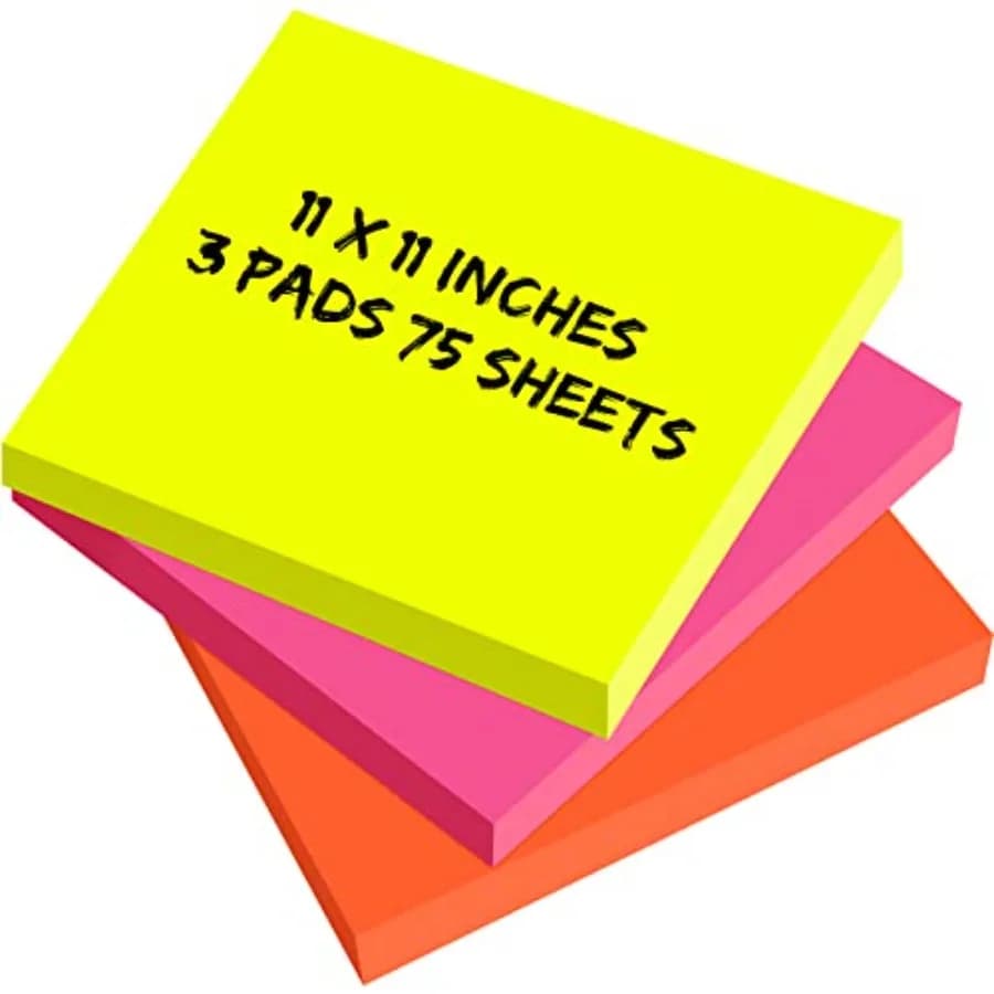 3 Pads 11 x 11 Inch Jumbo Sticky Notes Bright Colors Sticky Pads Large Self Stick Note Pads Square Memo Post Stickies for Offic