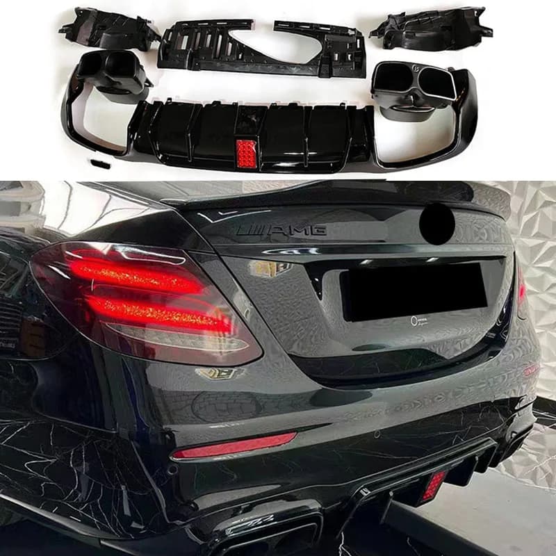 Paraurti posteriore labbro diffusore di luce per Mercedes Classe E W213 2017-2022 ABS con marmitta di scarico in acciaio punte accessori auto