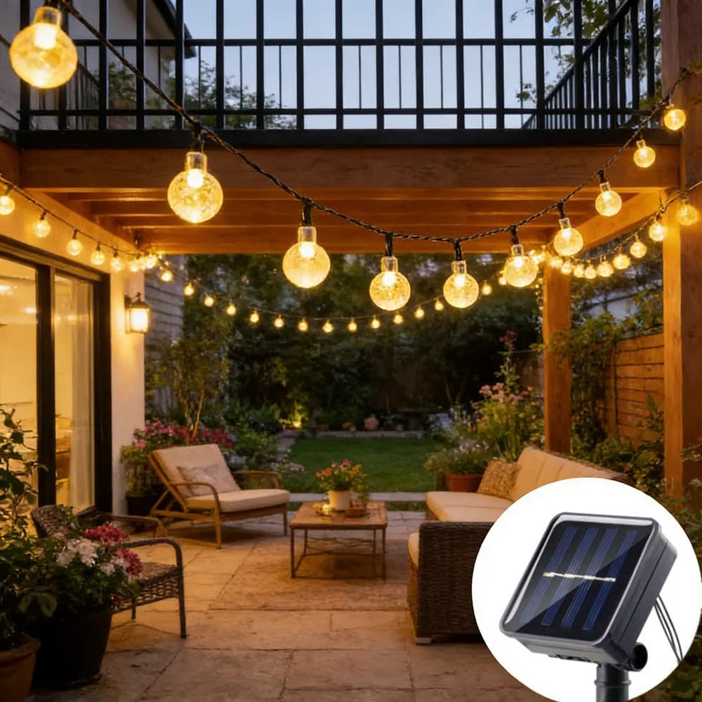 Luci Solari a Festone per Esterni, Luci a Stringa Solari da Giardino a LED con Sfere di Cristallo per Decorazioni di Matrimoni, Feste e Natale in Giardino
