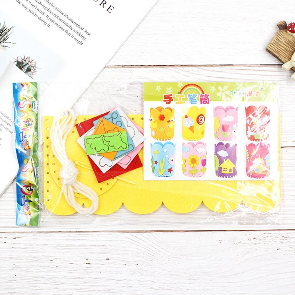 4 pezzi fai da te cartone animato feltro portapenne set artigianale kit da cucito educativo ecologico per bambini organizzatore di matite fatto a mano