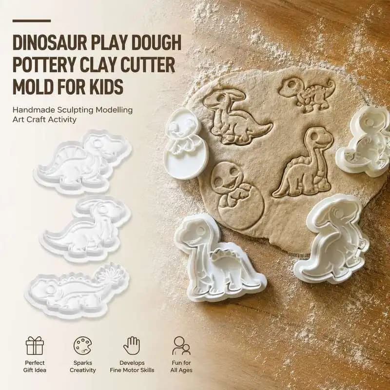 Dinosaur Play Dough Pottery Clay Cutter Mold For Kids Handmade Sculpting Modelling Art Craft Activity