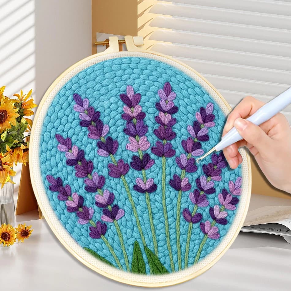 CHENISTORY Kit di aghi per punzonatura fai-da-te per principianti Cucito di filati Motivo floreale con set di artigianali per punzonatrice per ricamo a cerchio