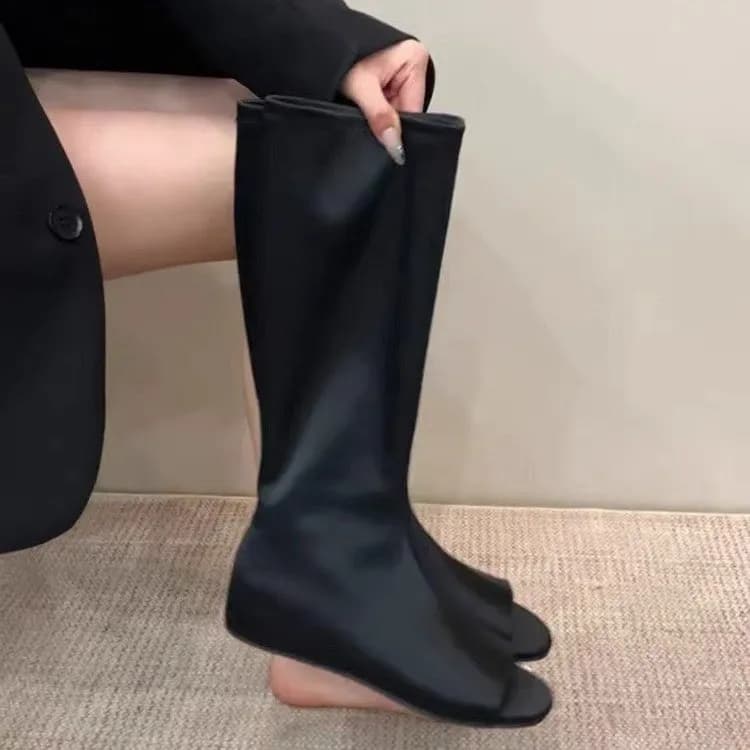 2026 New Women's Peep-Toe Platform Stretch Long Boots, Spring/Summer High Tube Sandals, Versatile Breathable Roman Sandals