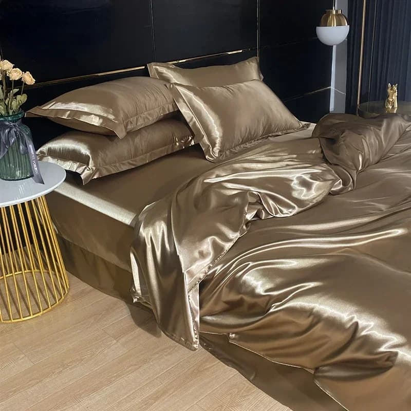 Set biancheria da letto di lusso in seta di gelso al 100% con set copripiumino Set copripiumino matrimoniale king size queen size Set biancheria da letto 4 pezzi