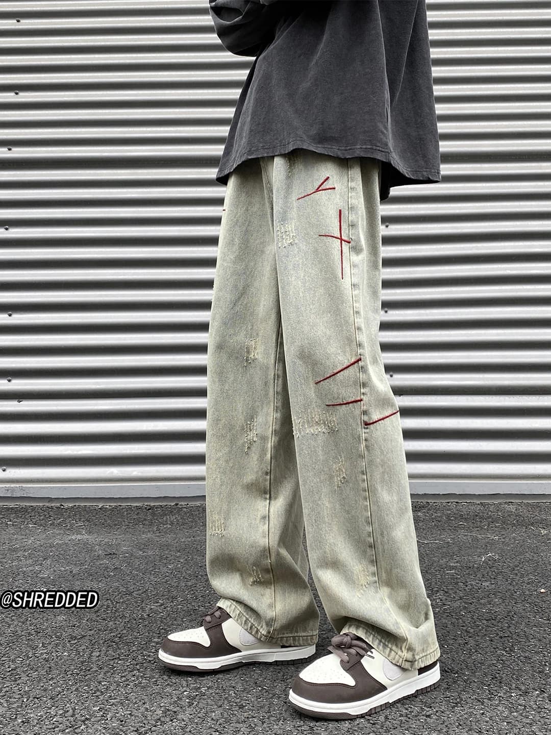 American Retro Mud Jeans Men's Loose Straight Leggings Spring Autumn New Embroidery Pants Wear Resistant Casual Long Trousers
