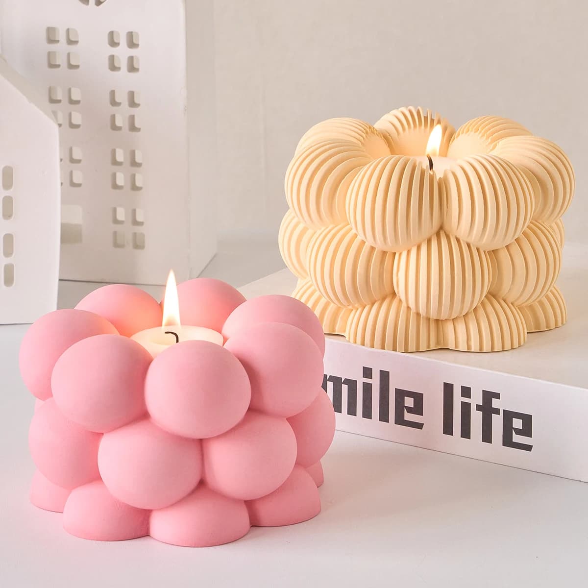 Stampo in silicone per candeliere a strisce a bolle grandi, fai da te, fatto a mano, in gesso, per realizzare portacandele, scatole di immagazzinaggio, decorazioni per la casa