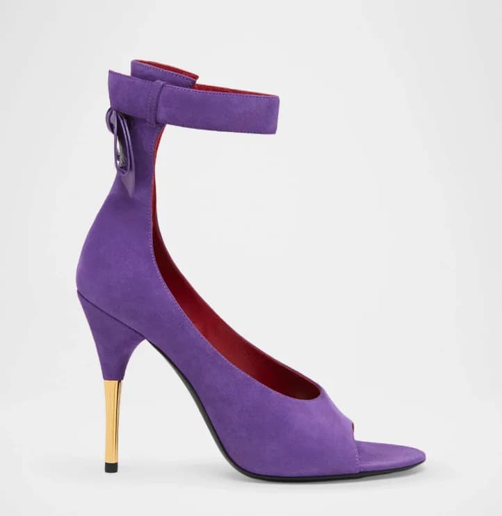 Black/purple suede peep toe ankle strap sandals women's summer new in zipper high heels 2026 luxury designer party shoes