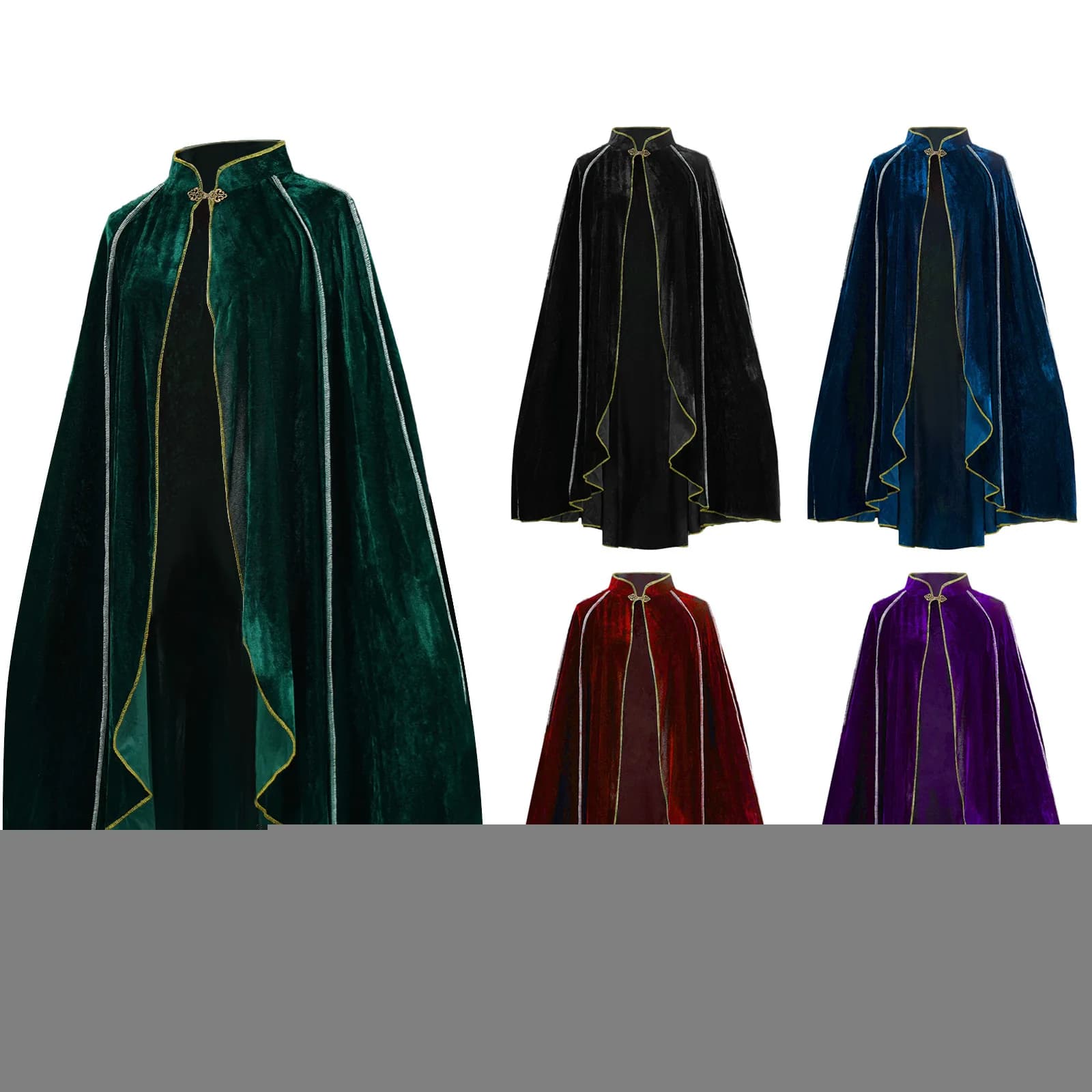 Gold Trimmed Medieval Plush Cloak Vintage Irregular Cape Cloak Cosplay Costume Green Robe New Arrival Carnival Dress Up Party