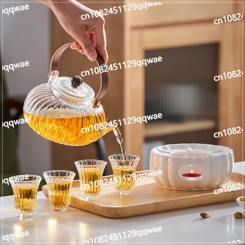 Candle heating thermal insulation flower teapot set, glass fruit tea set, beauty salon brewed flower and grass tea glass pot cup