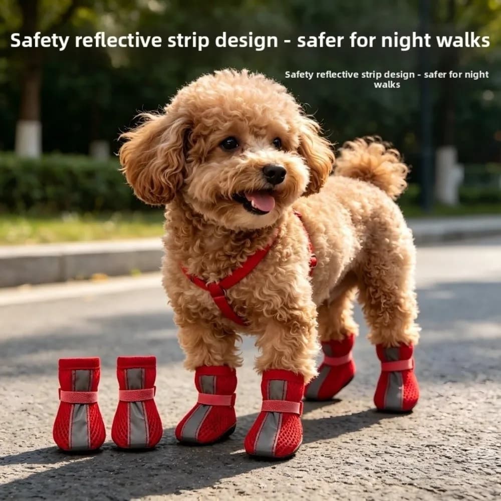 Set di 4 Scarpe per Cani Antiscivolo in Rete, Traspiranti con Strisce Riflettenti, Resistenti all'Usura con Chiusura a Strappo