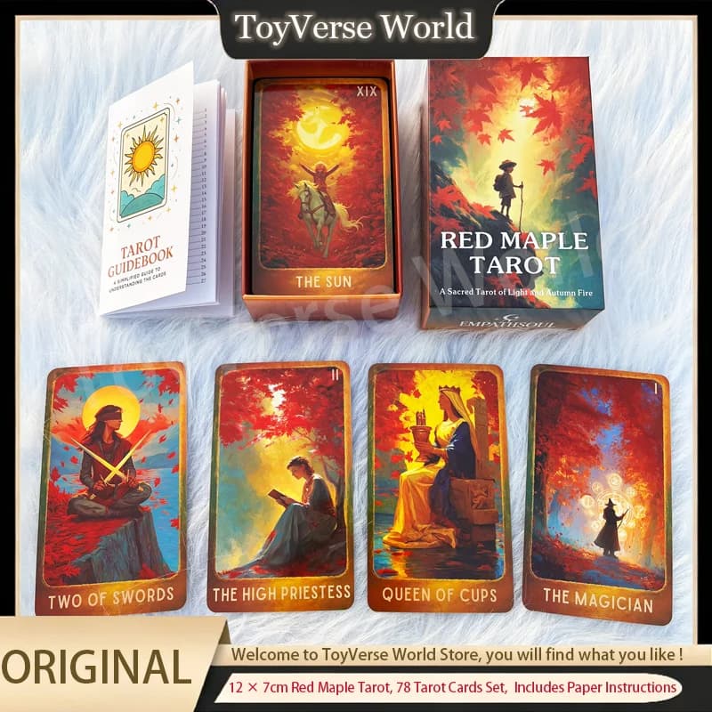 Set di 78 carte dei tarocchi in acero rosso da 12 × 7 cm, include istruzioni carta, un sacretto gioco di carte dei tarocchi di luce e fuoco autunnale