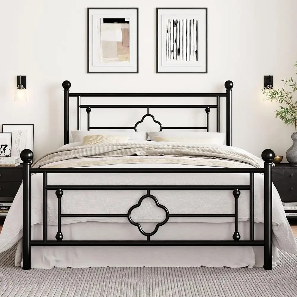14 Vintage metal platform beds with mattress base, no spring mesh, easy mounting, black