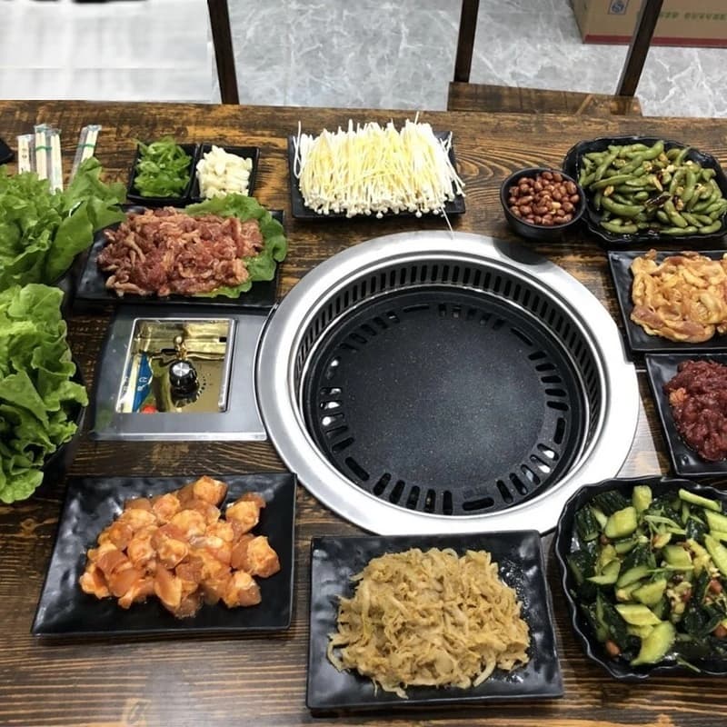 Commercial Carbon Barbecue Grill Korean BBQ Machine Smokeless Charcoal Grill Oven Stainless Steel Roasting Pan