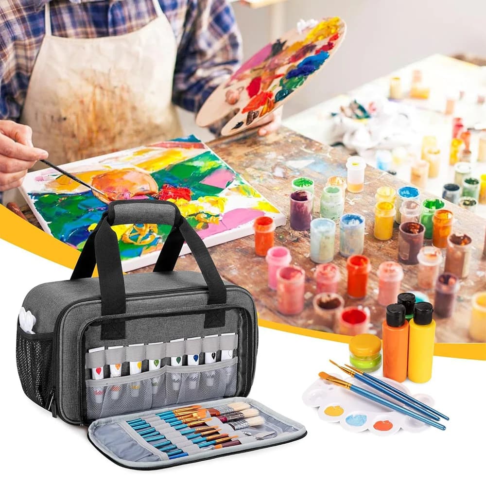 Art Supply Storage Case with Handle Strap high-capacity Acrylic Paint Organizer Bag for up to 54 Bottles (2 oz)