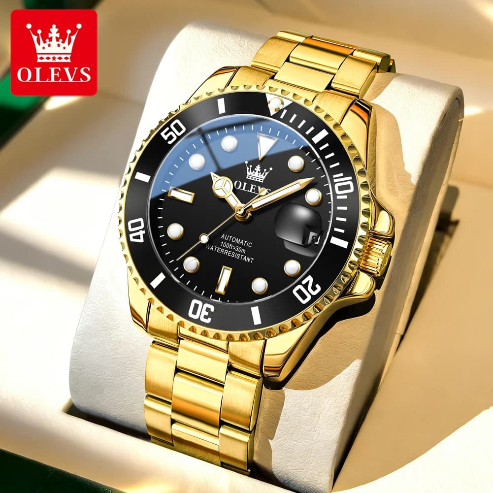 OLEVS Luxury Man Watch Top Brand Original Automatic Mechanical Watches for Men Water Green Ghost Series Business Wristwatch 6650