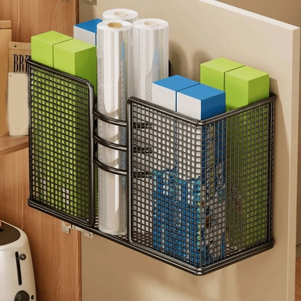 Wall Mounted Hair Dryer Storage Rack Iron Large Capacity Comb Curling Storage Rack Space Saving No-Drill Plastic Wrap Holder