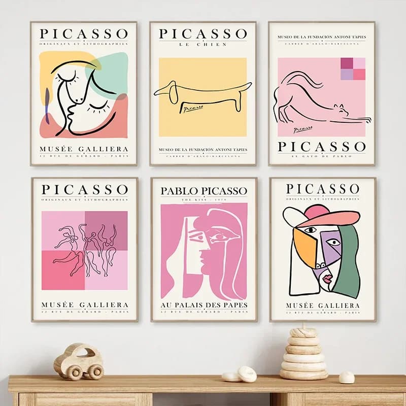 Picasso Colour Print Wall Art Cat Dog Line Canvas Painting Abstract Character Colour Block Poster Home Living Room Decoration