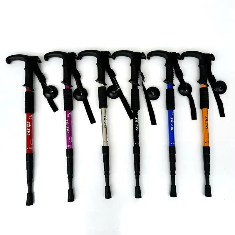 Ultra-Light 4-Section Aluminum Trekking Pole – Shock-Absorbing Hiking Stick, Telescopic with Straight & Curved Handle