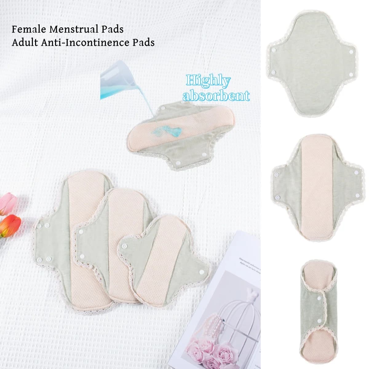 2Pcs Women's Menstrual Pad with Lace Super Absorbent Washable Mesh Incontinence Care Pad for Elderly Leak-Free Underwear Insert