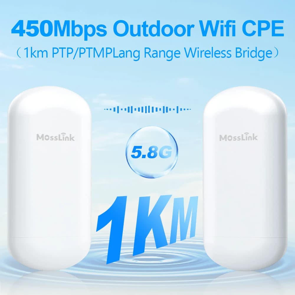 Mosslink 5.8G 450Mbps Ponte CPE esterno Router WiFi wireless Ripetitore AP Extender a lungo raggio PTP PTMP 1-2 KM Ponte wireless