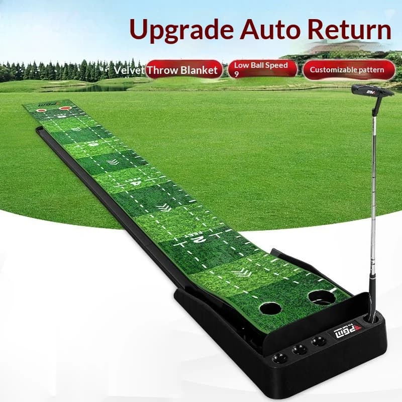 Tappetino da Golf Portatile per Allenamento Indoor in Velluto, Guida per il Movimento del Putter, Pendenza Regolabile, Rete di Ritorno Palla, Marcatore di Palla