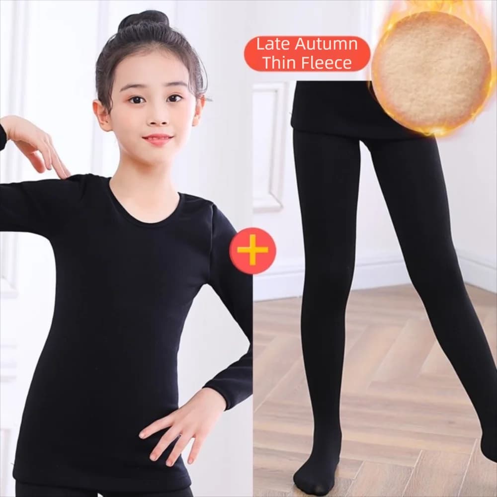 Fashion Winter Thermal Underwear Suits Nude Color Fleece Ballet Underwear Set Stretch Warm Dance Tights
