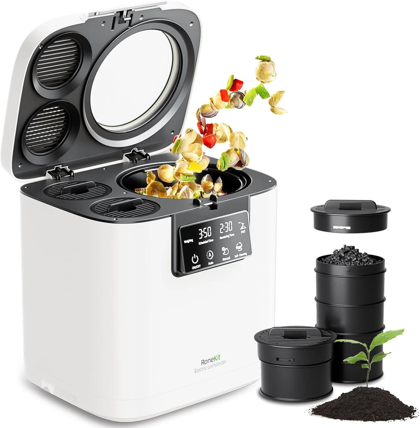 Composter Elettrico da Cucina: Contenitore Inodore da 3L per Interni, Autopulente, Trasforma i Rifiuti in Fertilizzante con un Solo Pulsante
