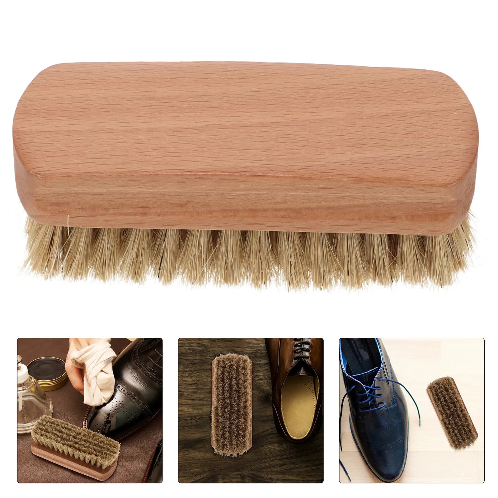 Spazzola per la pulizia delle stivali con setole, manico in legno, leggera e portatile, ideale per viaggi, per lucidare il vinile e i prodotti in pelle.