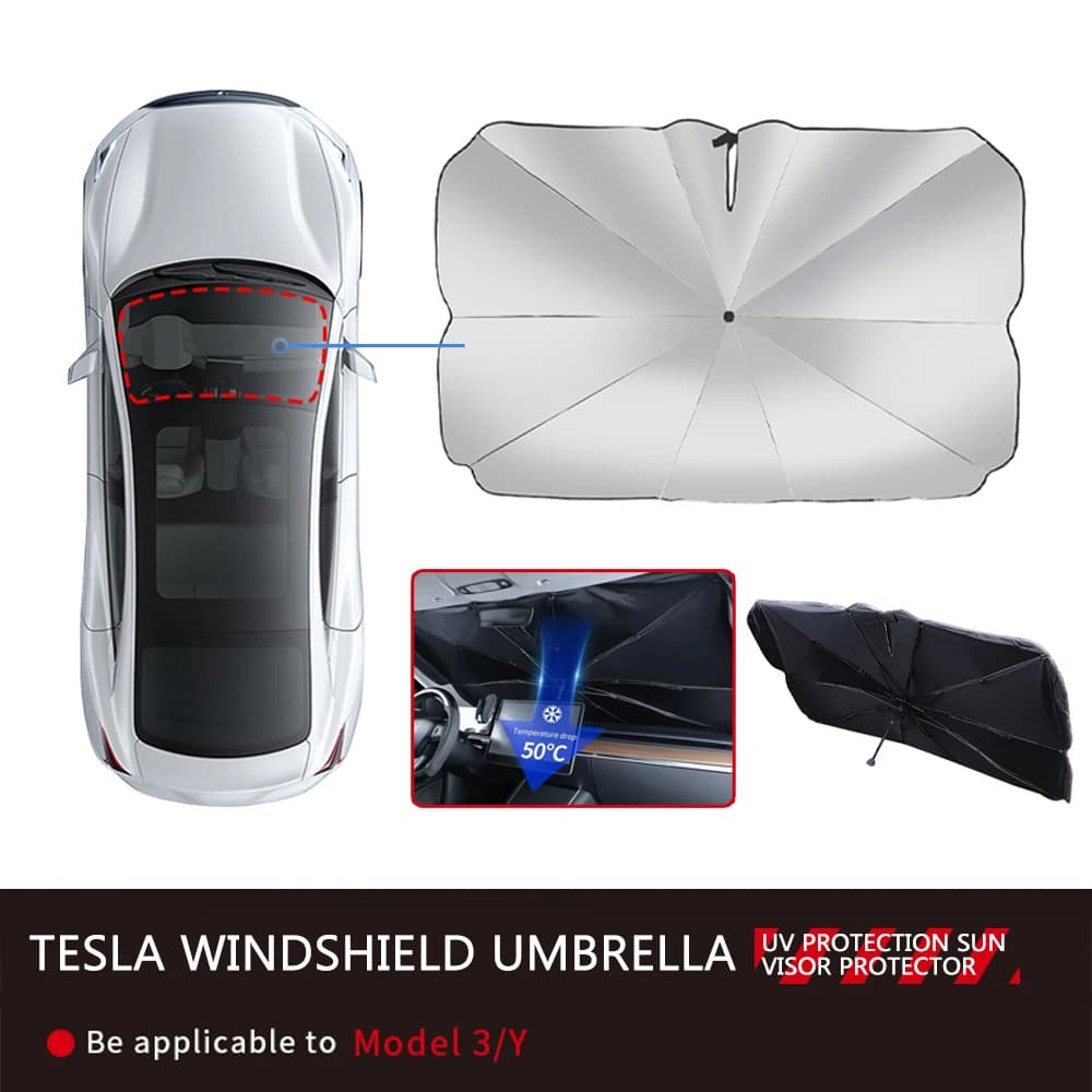 Parasole per parabrezza per auto per Tesla Model 3 Model Y 2023 ombrello parasole pieghevole parasole protezione solare per finestra anteriore