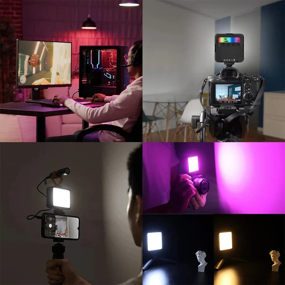 Pocket RGB Filling Light, Portable LED Light, Mini Camera Filling Light, Smartphone, GoPro, Laptop, Selfie, Adjustable RGB Lamp