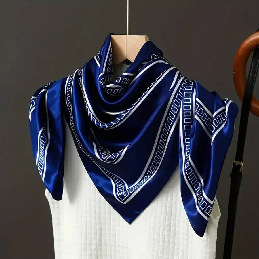 100% Silk Square Scarf For Women Geometric Pattern Elegant Bohemian Style Lightweight Breathable Neck Accessory