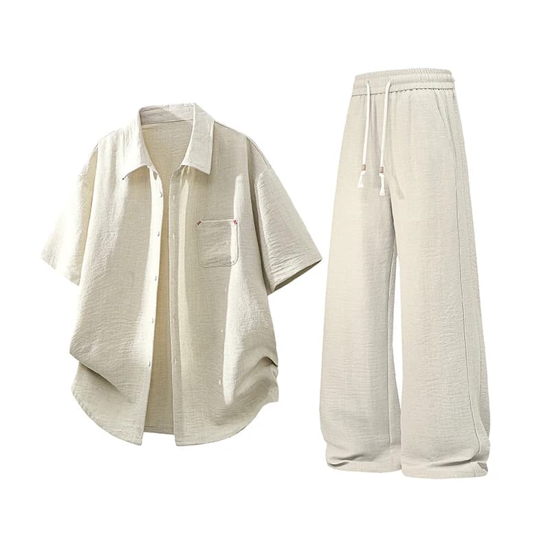 2026Shirt Trousers Casual Suit For Men's Summer Thin Breathable Trendy Ruffian Handsome Two-piece Set Short-sleeved Summer Dress