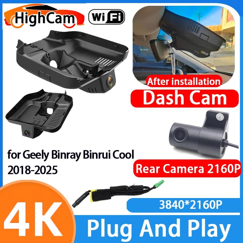 HighCam for Geely Binray Binrui Cool 2018-2025 4K Wifi 2160P Car DVR Video Recorder Dash Cam Front Rear Camera