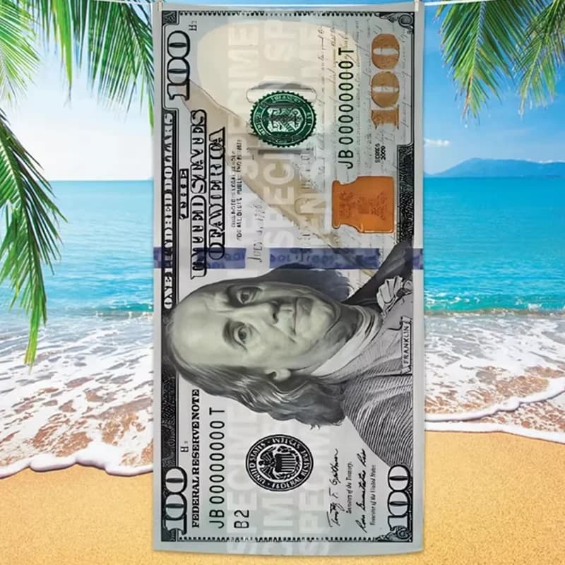 Telo Mare Multifunzionale Stile Dollaro, Asciugamano da Spiaggia e Bagno Stampato, Asciugatura Rapida, per Nuoto, Fitness, Vacanze al Mare