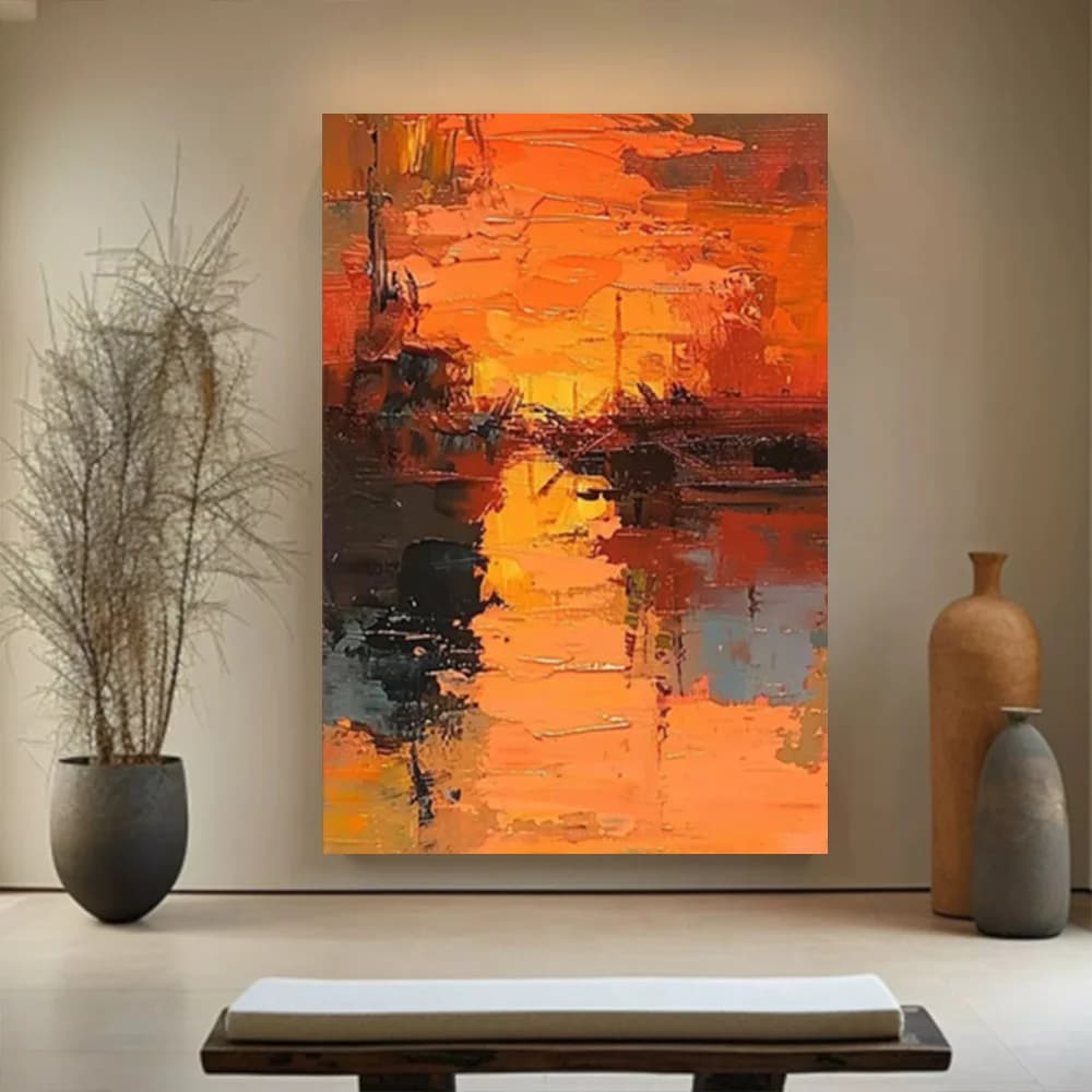 100% hand drawn orange abstract oil painting original wall painting home living room decoration paint interior aesthetics