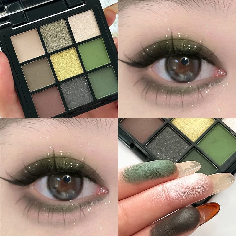 9 Color Dark Green Shades Matte Shimmer Army Forest Professional pigmented makeup 9 Colors Coemstics