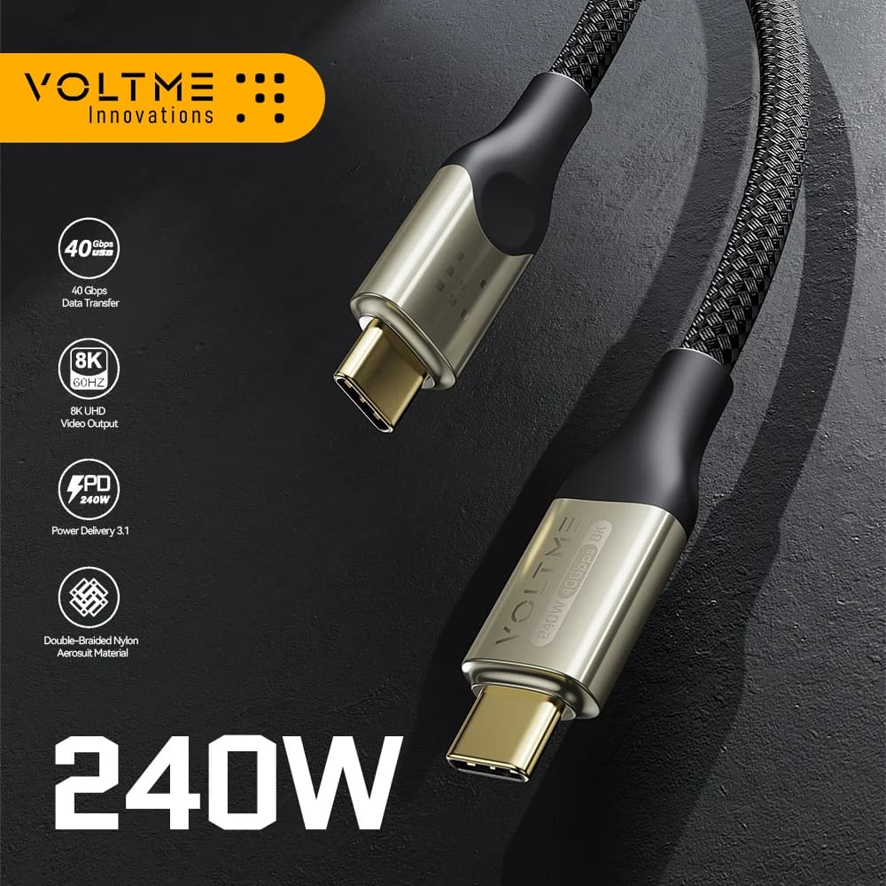Cavo di ricarica rapida VOLTME PD 3.1 da 240 W Cavo USB 4.0 Supporta display HD 8K a 60 Hz Trasferimento dati da 40 Gbps per iPhone 15 MacBook Pro