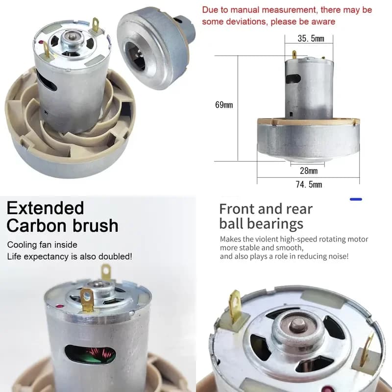120W Vacuum Cleaner Motor with 545 Ball Bearing Large Suction Energy Saving Electric Micro Motor for Cleaner