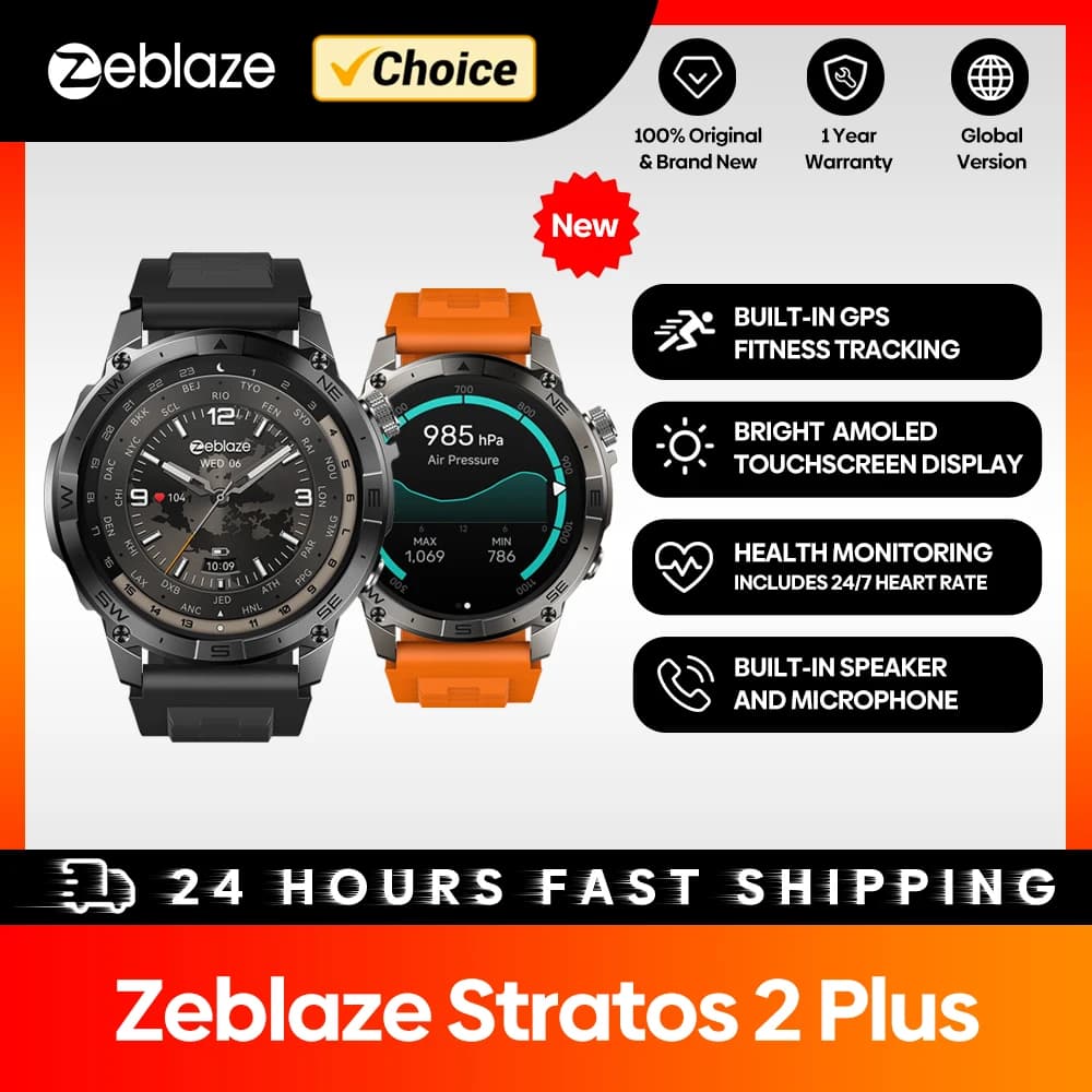 Nuovo Zeblaze Stratos 2 Plus Smartwatch GPS con Display AMOLED da 1,43'', Bussola, Altimetro Barometrico, Chiamate Bluetooth