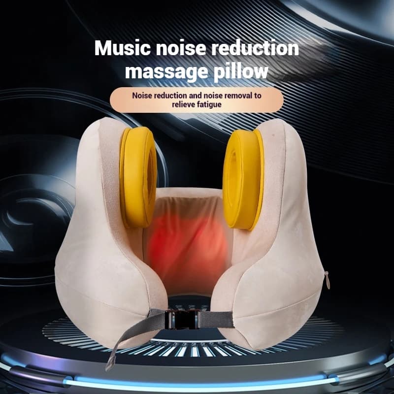 Cuscino per il sonno con cancellazione del rumore e musica per massaggio cervicale | Cuscino di supporto per il collo a forma di U per viaggi e casa