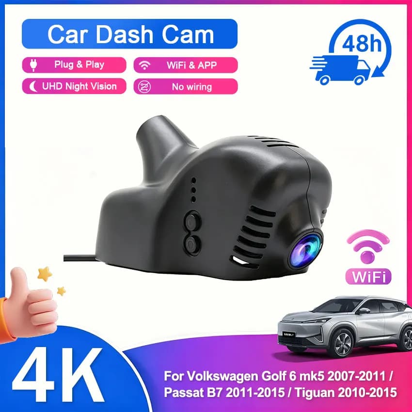 for Volkswagen VW Golf SV Plus GTI Sportsvan CrossGolf 5 6 7 Mk5 Mk6 Mk7 4K 2160P Front Rear Camera Dash Cam Wifi Plug and Play